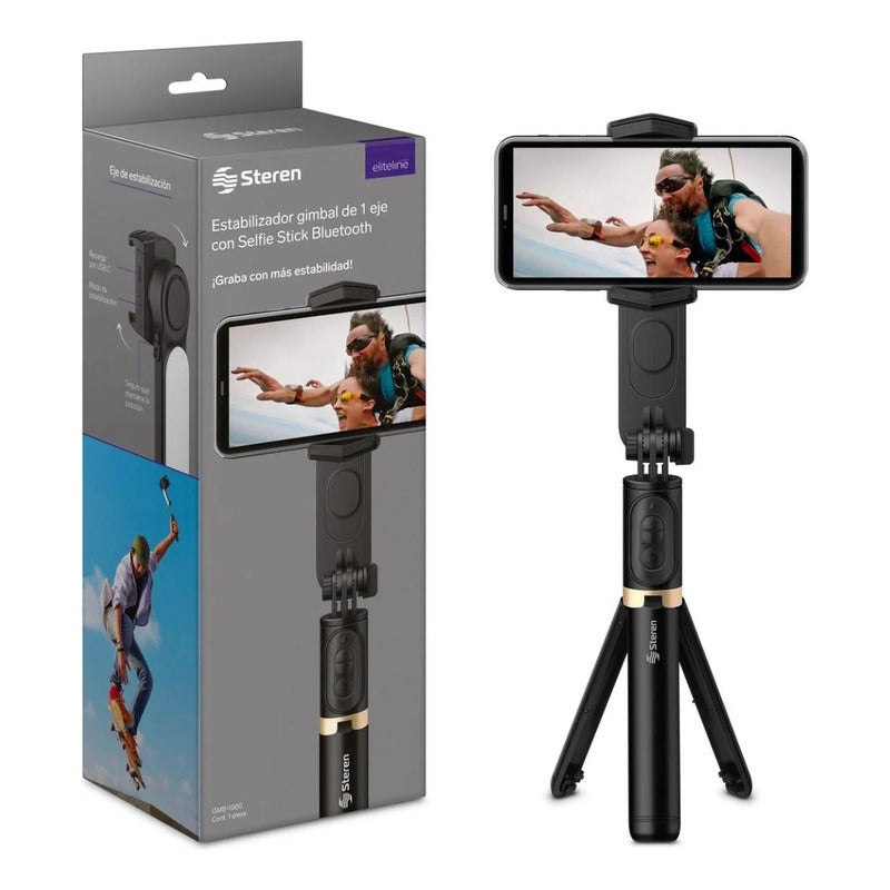 Estabilizador Gimbal De 1 Eje Con Selfie Stick Bluetooth Steren Gmb-1000 Negro