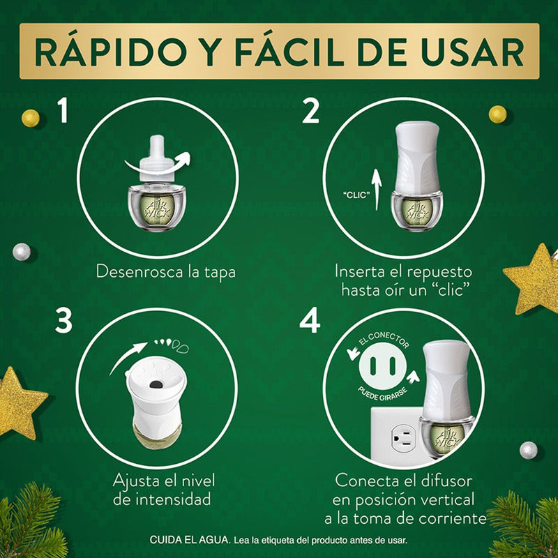 Air Wick® Aromatizante Eléctrico, Noches De Bengala & Ponche Navideño, 1 Difusor + 9 Repuestos De 20 Ml C/u