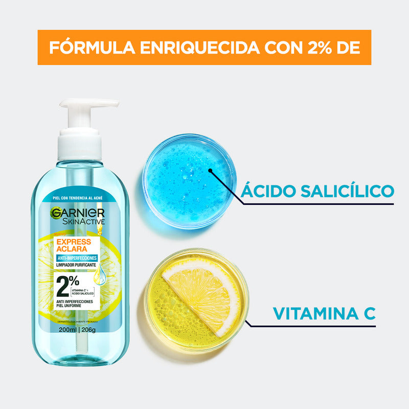 Garnier Express Aclara Limpiador Purificante, Piel Con Tendencia Al Acné, 200 Ml